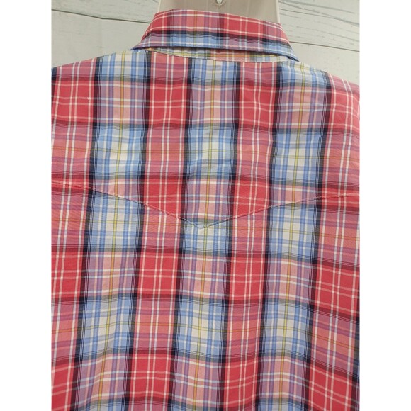 Wrangler American Cowboys Pearl Snaps Shirt Plaid Red Blue Short Sleeve XL - Picture 4 of 9